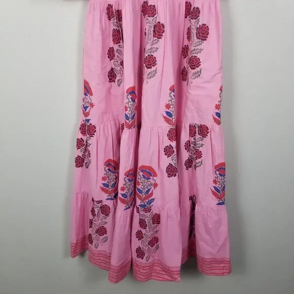 Oliphant Tuckernuck Boca Pink Puff Sleeve Midi Cotton Block Print Dress Size S - Picture 11 of 15